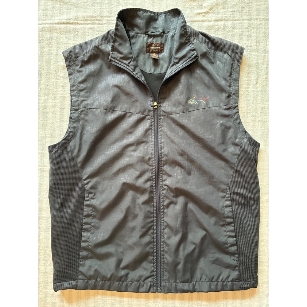 Greg Norman Tasso Elba Mens Gray Golf Vest Full Zip Mesh Panel Shark Logo M